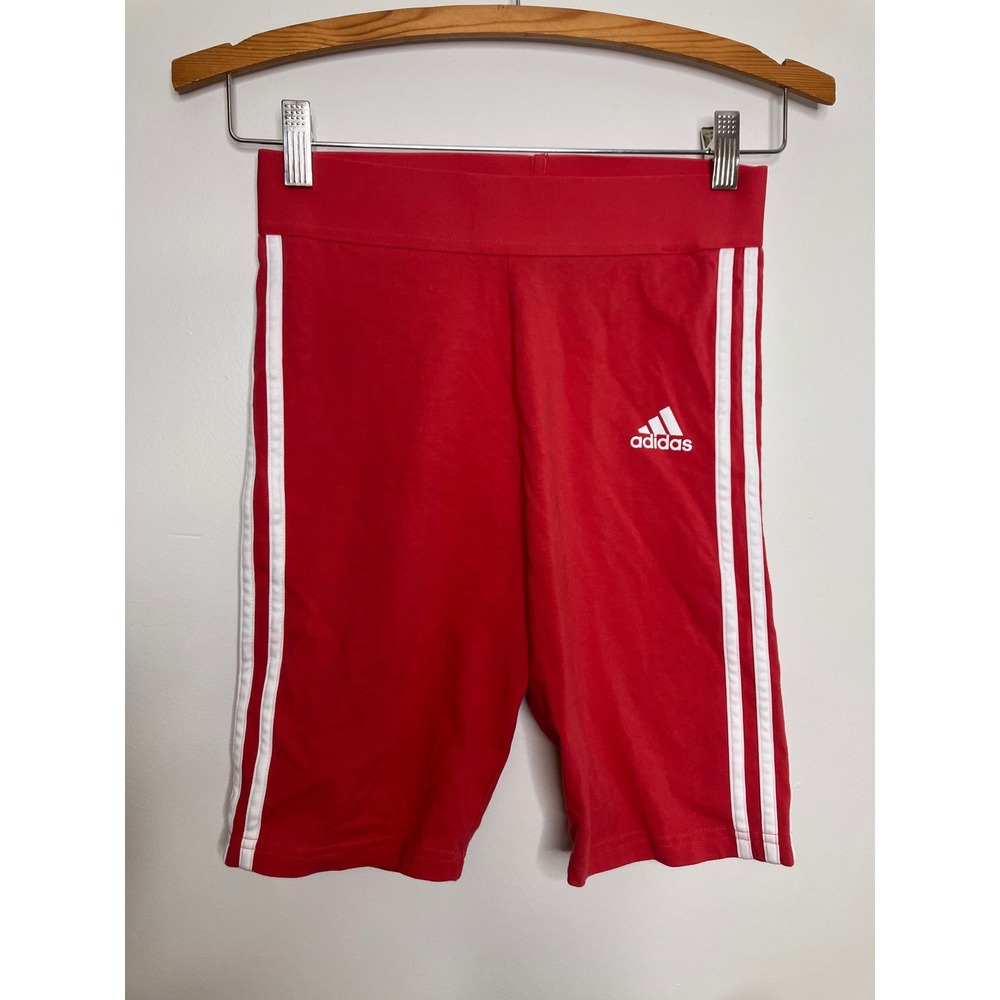 Adidas Bike Shorts Womens Small Red Excellent 3 Stripe High Waist Athletic